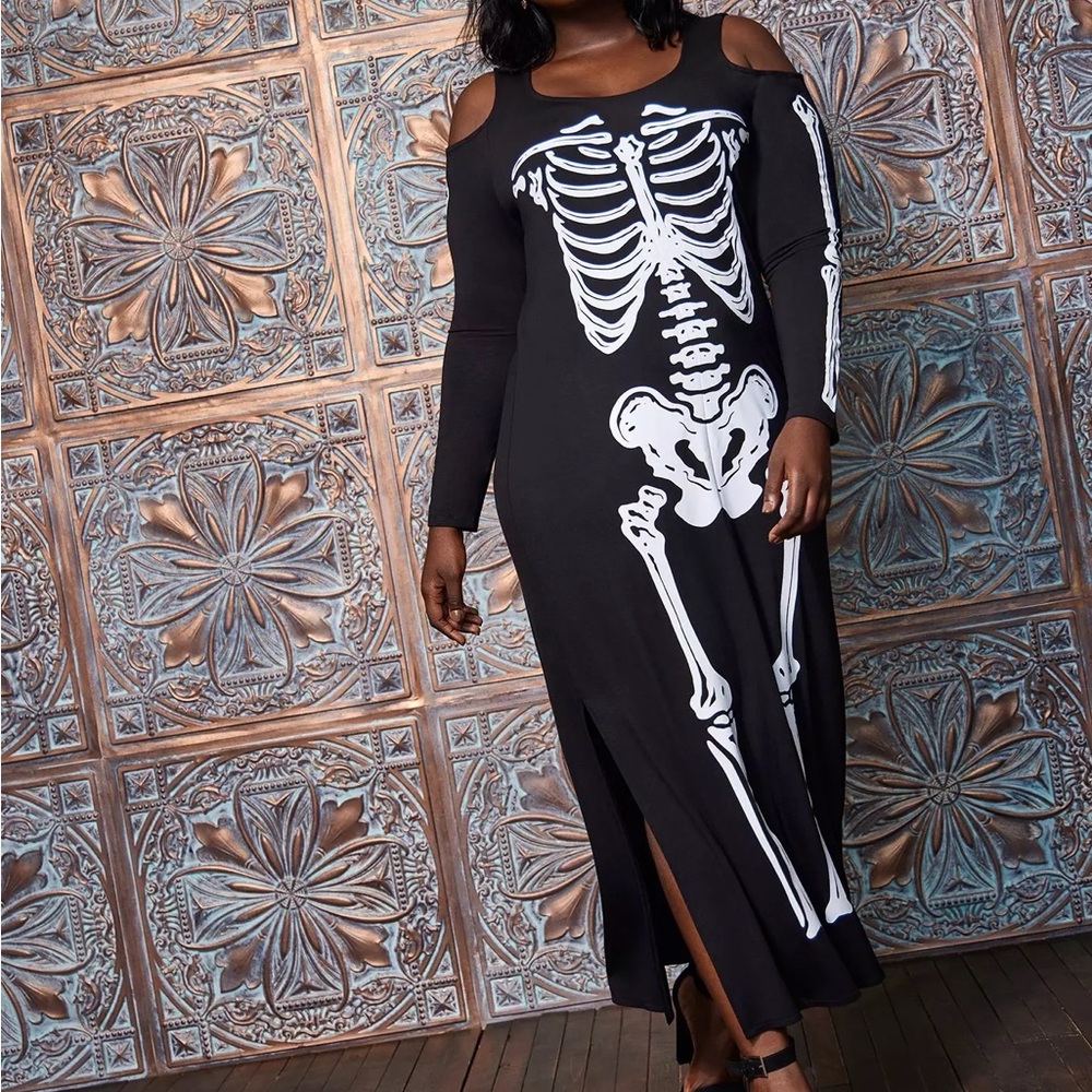 NWT Torrid Skeleton Supersoft Cold Shoulder Maxi Dress - Torrid Size 4 (26, 4X) - Picture 3 of 16